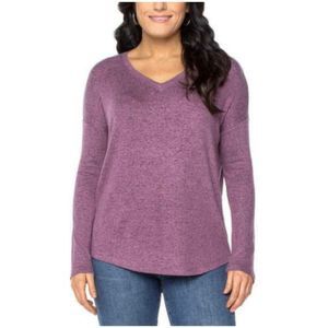 Well Worn Women's V-Neck Long Sleeve Top Plum Size Large